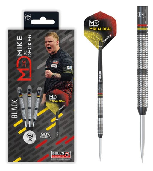 BULL'S DE - Mike de Decker - Steel Tip Darts - 90% Tungsten - Black Edition (STOCK ITEM)