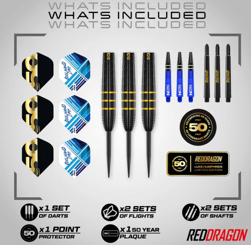 Red Dragon - Luke Humphries - 50 Year Anniversary - Steel Tip Darts - 90% Tungsten (STOCK ITEM)
