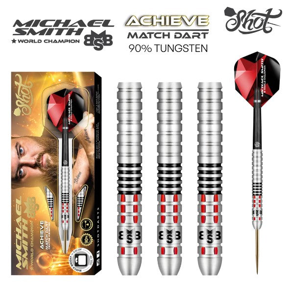 Shot - Michael Smith - Steel Tip Darts - 90% Tungsten - Achieve - Centre Weighted