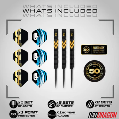 Red Dragon - Gerwyn Price - 50 Year Player Edition - Steel Tip Darts - 90% Tungsten (STCK ITEM)