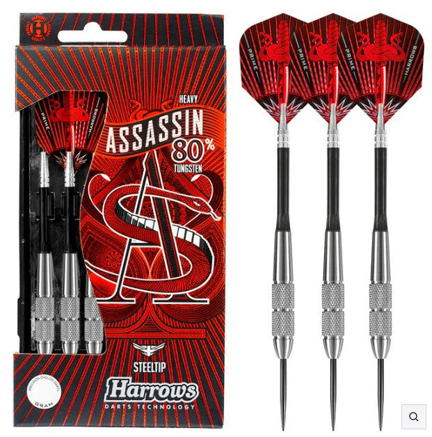 Harrows - Assassin - Steel Tip Darts - 80% Tungsten - 28gK