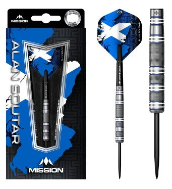 Mission - Alan Soutar - Steel Tip Darts - 90% Tungsten - Soots - White & Blue