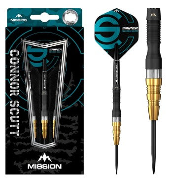 Mission - Connor Scutt - Steel Tip Darts - 95% Tungsten - Sniper - Black & Gold