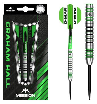 Mission - Graham Hall - Steel Tip Darts - 90% Tungsten - Black & Green