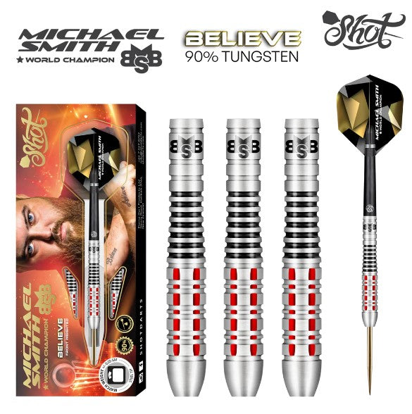 Shot - Michael Smith - Steel Tip Darts - 90% Tungsten - Believe - Front Weighted