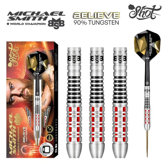 Shot - Michael Smith - Steel Tip Darts - 90% Tungsten - Believe - Front Weighted