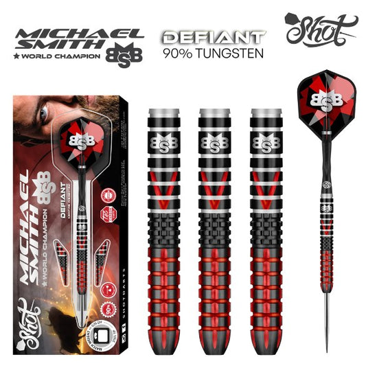 Shot - Michael Smith - Steel Tip Darts - 90% Tungsten - Defiant - Centre Weighted