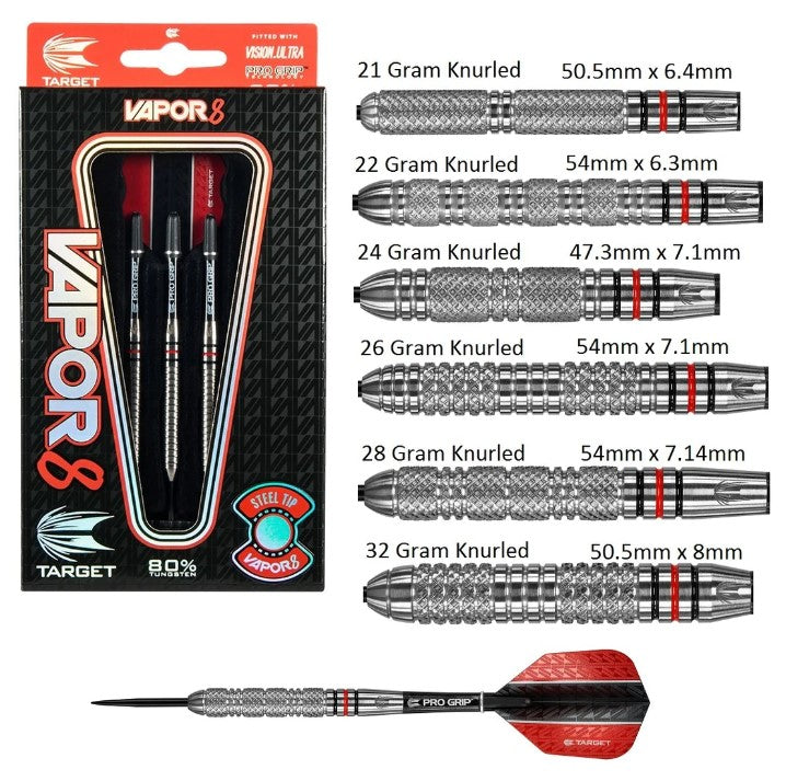 Target Vapor8 Knarled - Steel Tip Darts - 80% Tungsten