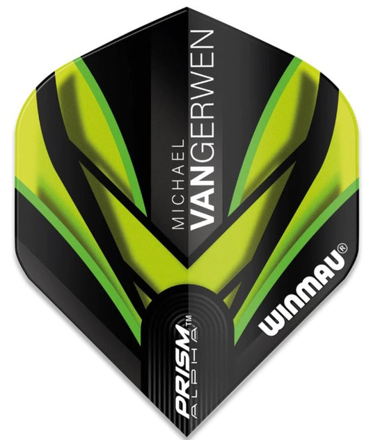 Winmau -  Prism Alpha Dart Flights - 100 Micron 6915-144 - Michael van Gerwen - MVG - Black/Green