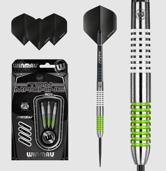 Winmau Ton Machine - Steel Tip Darts - 80% Tungsten Alloy - White & Green