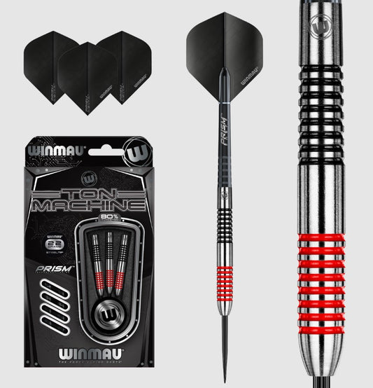 Winmau - Ton Machine - Steel Tip Darts - 80% Tungsten Alloy - Black & Red